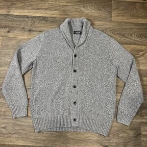 Chaps Sweater Mens Large Gray Shawl Collar Button Cardigan Knit Grandpa Classic